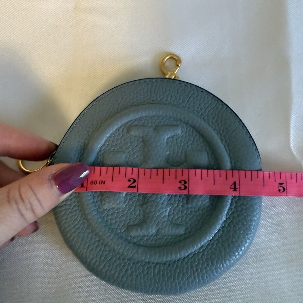 Tory Burch Coin Pouch Bag Charm Circular Wallet With Clip Periwinkle Purple EUC - Picture 10 of 11